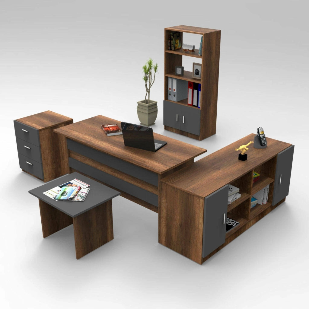 Hilda, set da Ufficio Modulabile, Marrone Noce