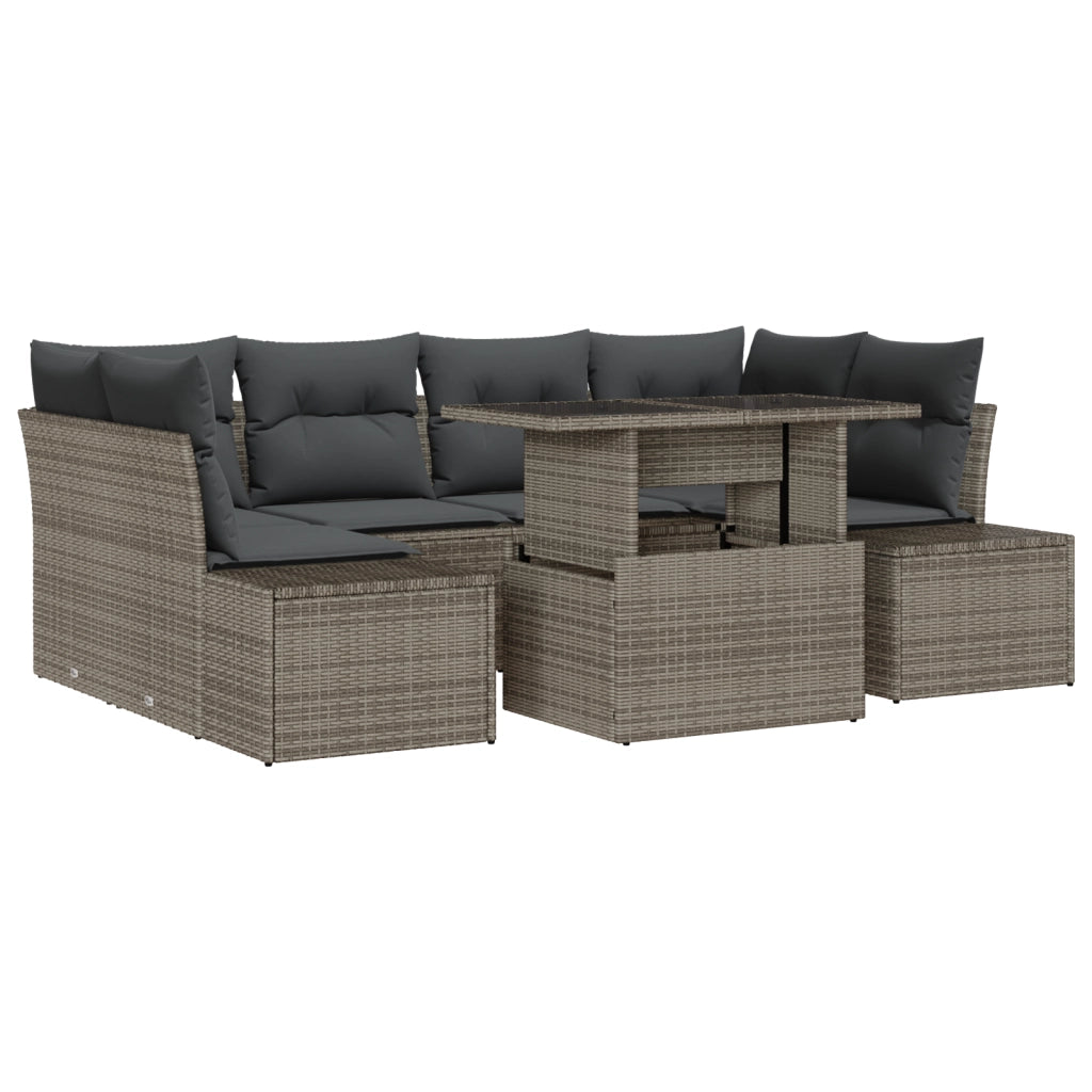 Set di SofÃ  da Giardino 7 Pezzi con Cuscini Grigio in Rattan Polietilene
