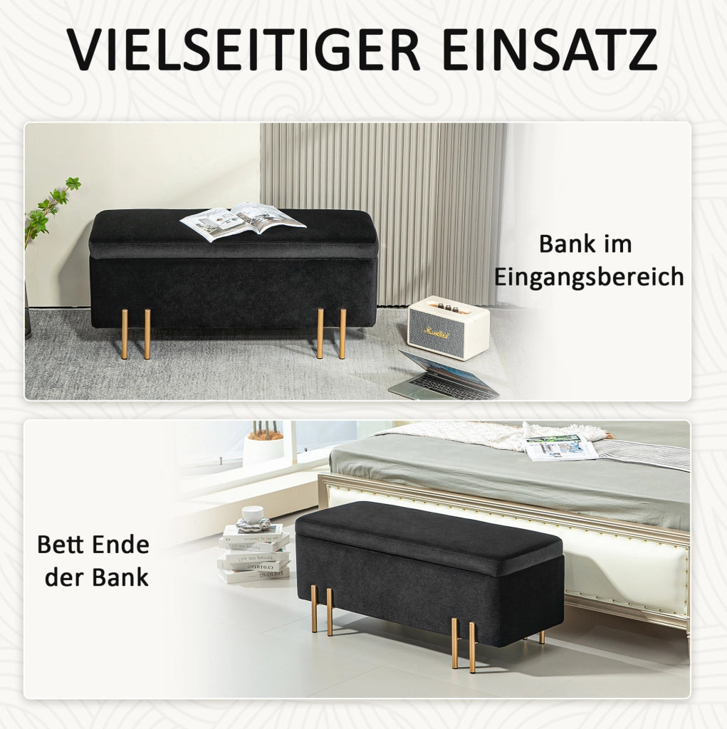 Panca contenitore 100x40x42 cm nera in tessuto e metallo per ingresso