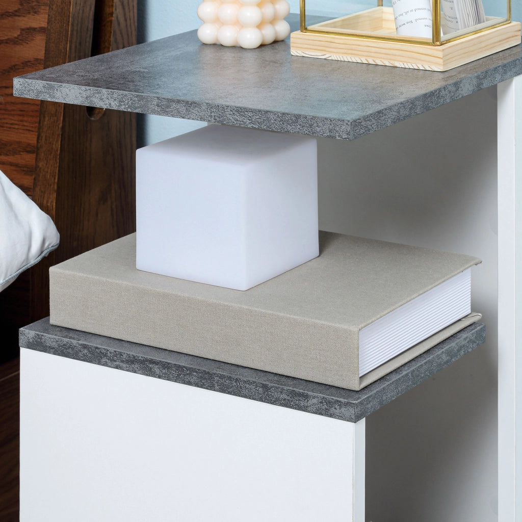 Comodino con Cassetti e Ruote ¨C Zephmum ¨C Grigio/Bianco 35x29.5x65.5 cm