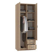 Armadio Camera da Letto Cimena, Guardaroba 2 Ante Appendiabiti, 80x205h cm Marrone Rovere