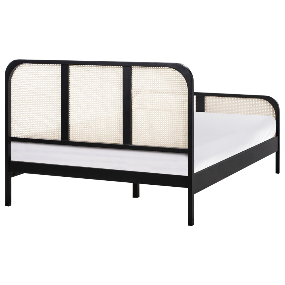 Letto in legno di pino nero UE matrimoniale 140 x 200 cm con testata a treccia viennese a doghe stile rustico minimalista