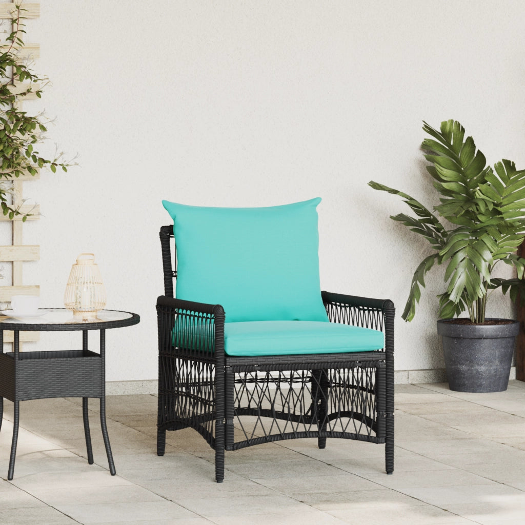 Sedia da Giardino con Cuscini Nera 60x70x78 cm in Polyrattan