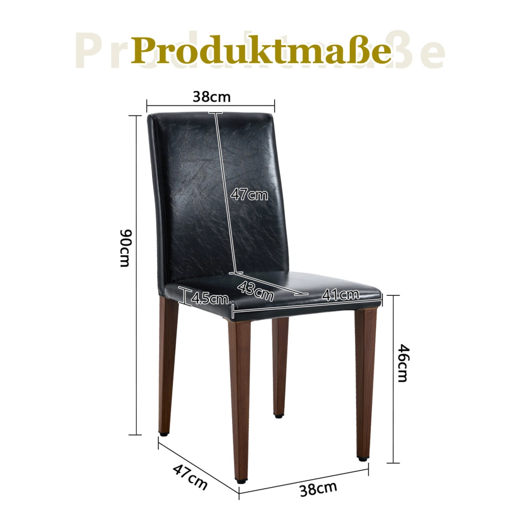 Set 4 Sedie da Pranzo ¨C MINIMAL ¨C Similpelle Nera, Gambe in Metallo Effetto Noce