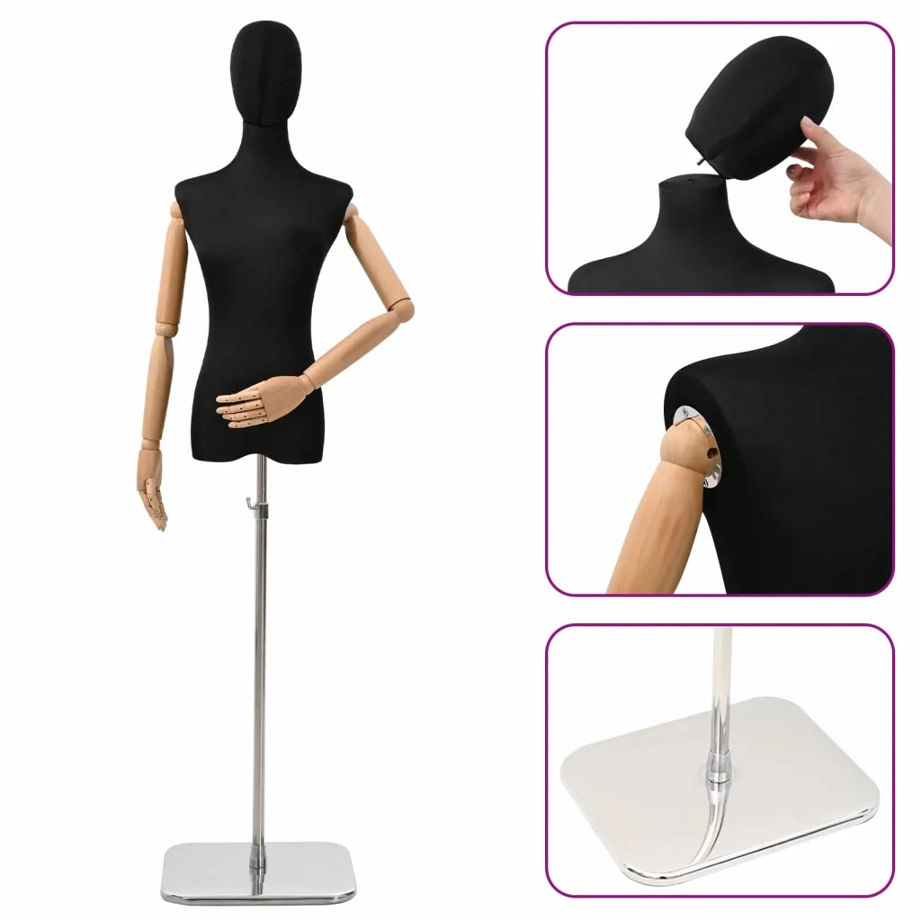 Manichino Regolabile 165-213 cm con Base Femmina PP Nero 42041700