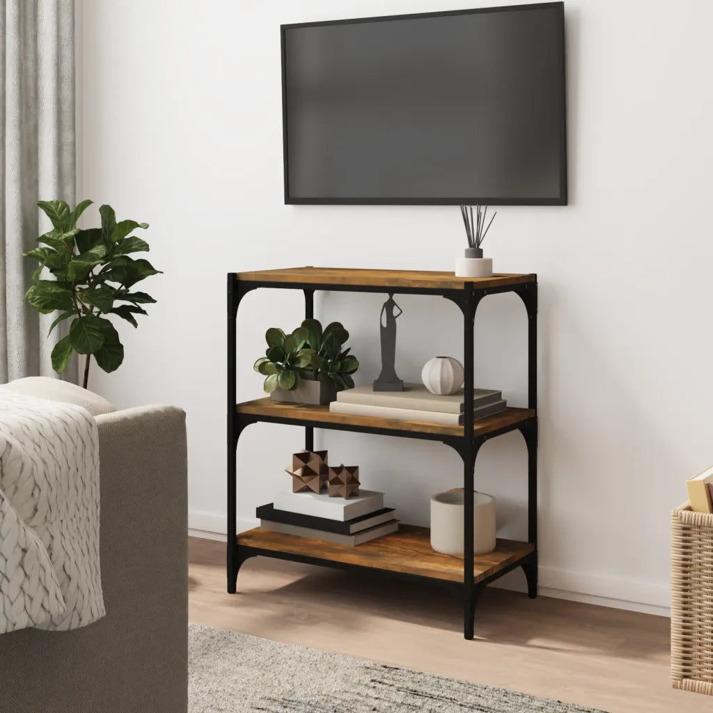 Libreria-Scaffale per Libri-Mobile di Stoccaggio rovere fumo 60x33x70,5 cm Legno Multistrato e Acciaio