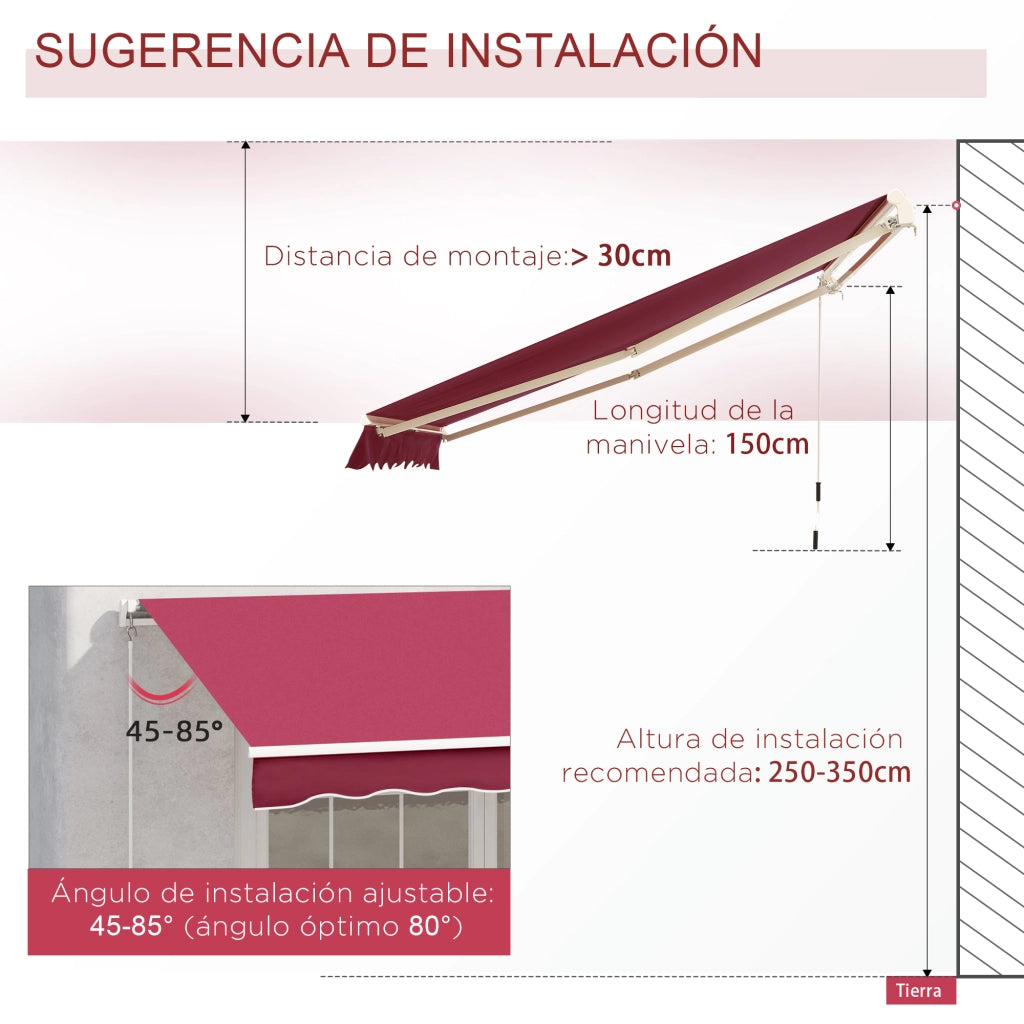 Toldo Manuale per Balcone Patio ¨C zephmum ¨C 395x245 cm Aluminio Poliestere Anti-UV Rosso