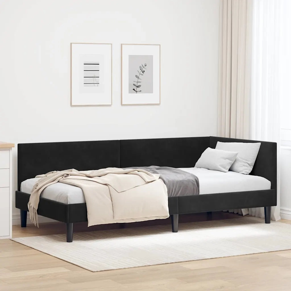 Cornice del letto ad angolo Nero 90 cm x 200 cm Velluto