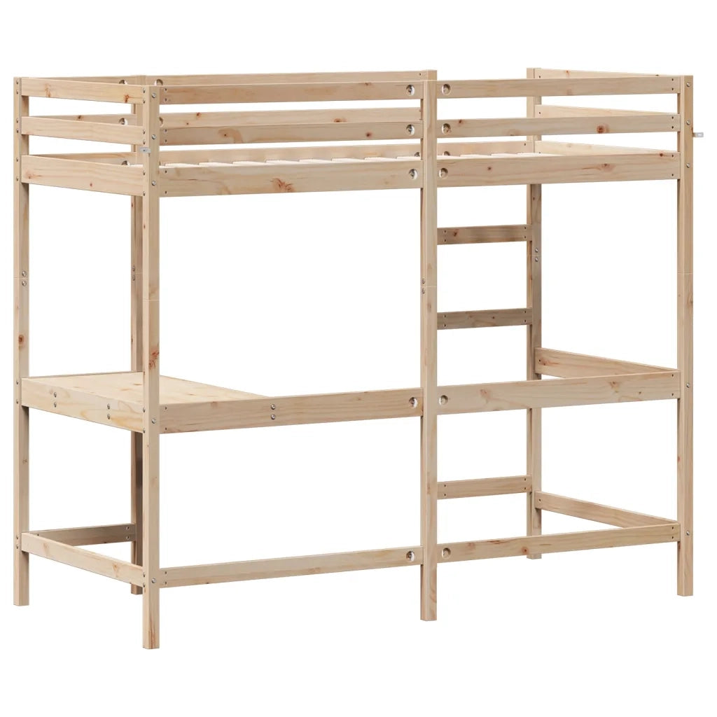 Letto Soppalco con Scrivania 100x200 cm Legno Massello Pino