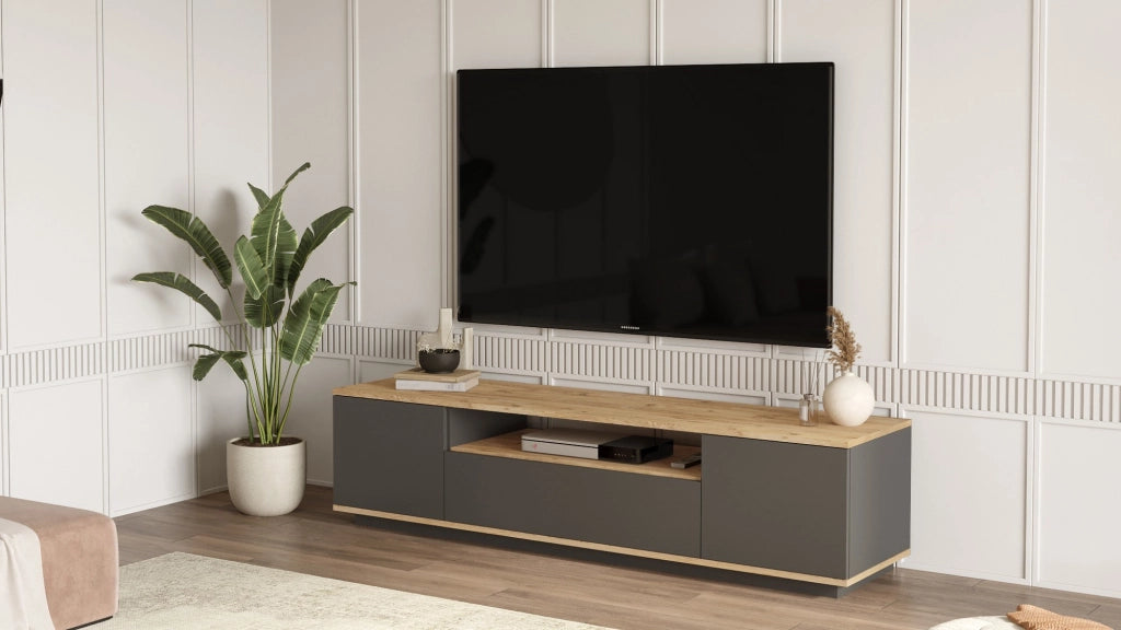 Porta TV in legno "FR7" - 180 x 44 x 44 cm - Pino AtlanticoAntracite
