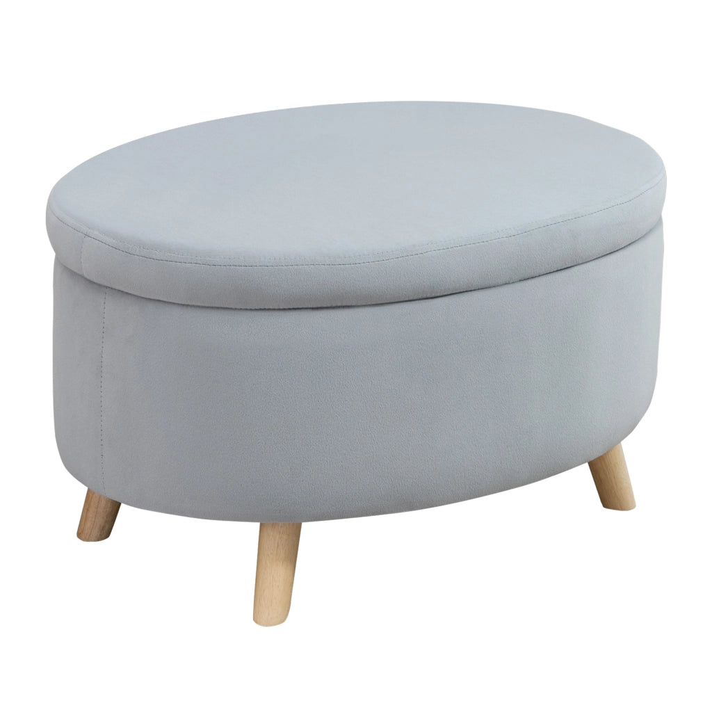 Poltrona con contenitore ovale ¨C Zephmum ¨C Grigio, velluto, gambe in legno, 71x51.5x42 cm