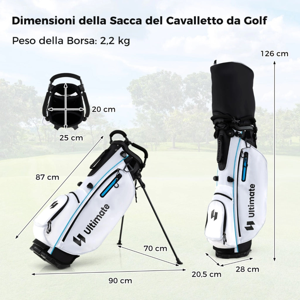 Set completo di mazze da golf da uomo con sacca a treppiede, Include driver #1 da 460CC e putter e copriteste Bianco