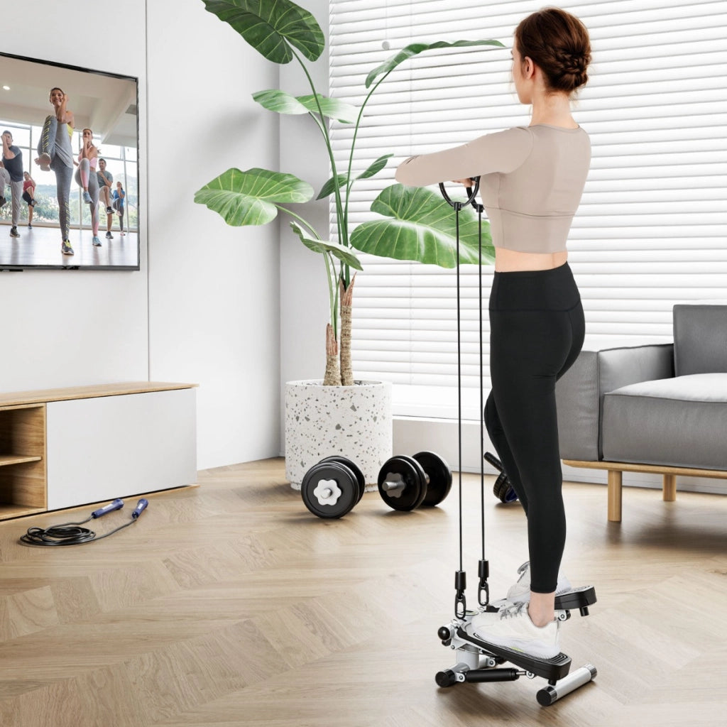 Macchina per scalini con fasce di resistenza altezza regolabile e pedali antiscivolo, Mini stepper per esercizio a casa Bianco-Elliptical