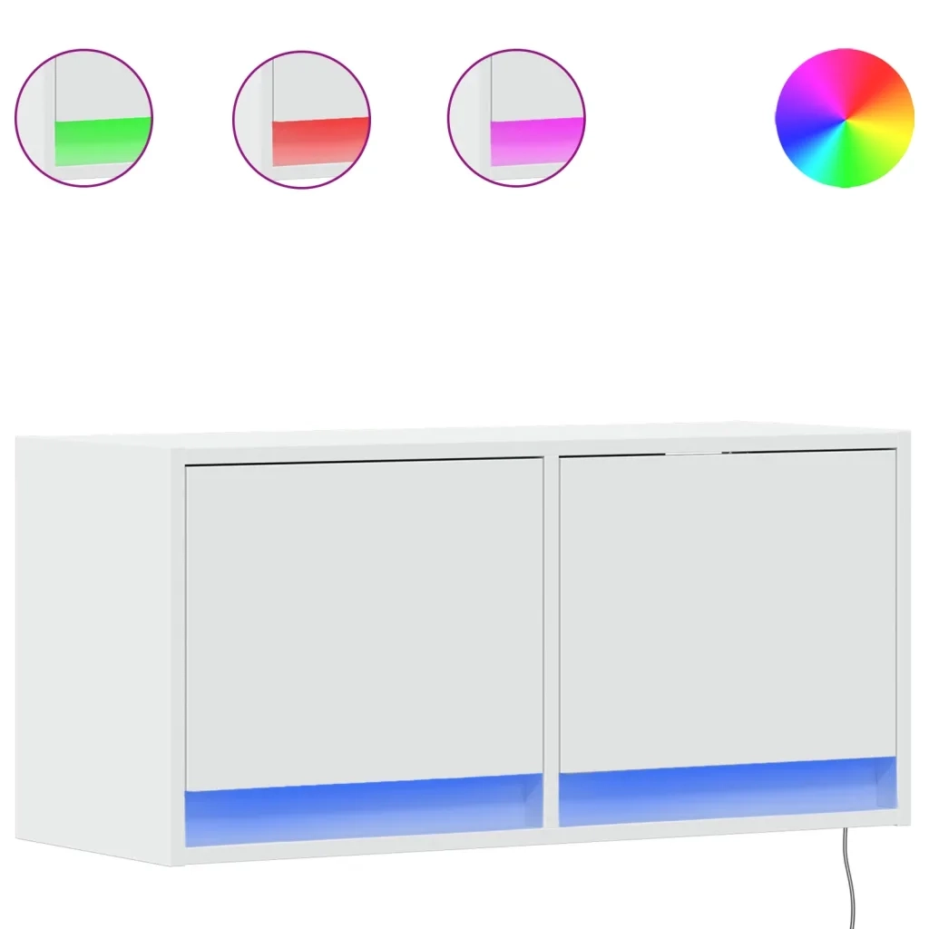 Mobile TV a Parete | Armadietto TV | Mobile Porta TV con Luci LED Bianco 80x31x35 cm