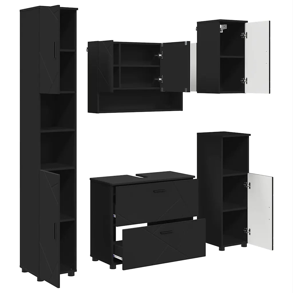 vidaXL Set di mobili per il bagno 5 pcs Nero 30 x 35 x 192 cm