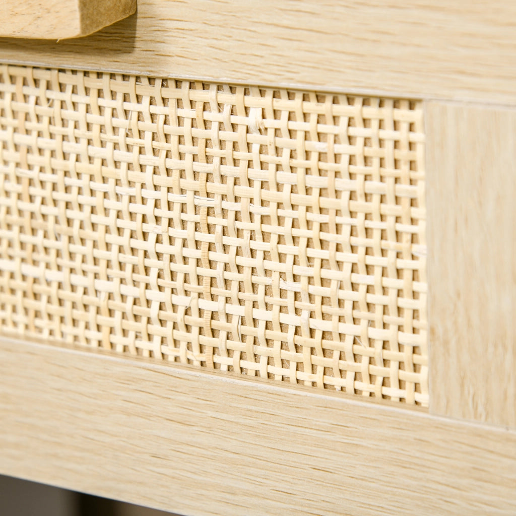 Comodino con cassetto e scaffale ¨C zephmum ¨C canna di rattan, legno chiaro, 40x40x48 cm