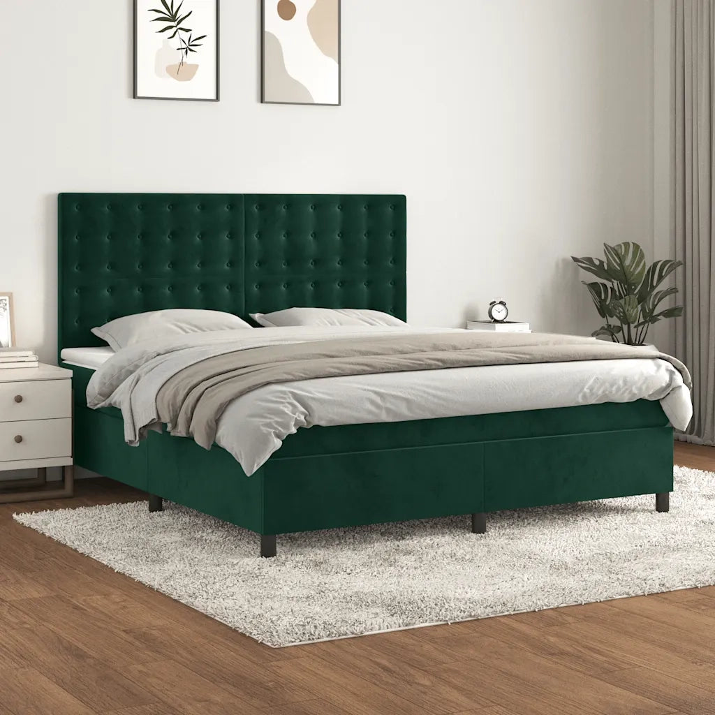 Giroletto a Molle con Materasso Verde Scuro 160x200 cm Velluto 3143274