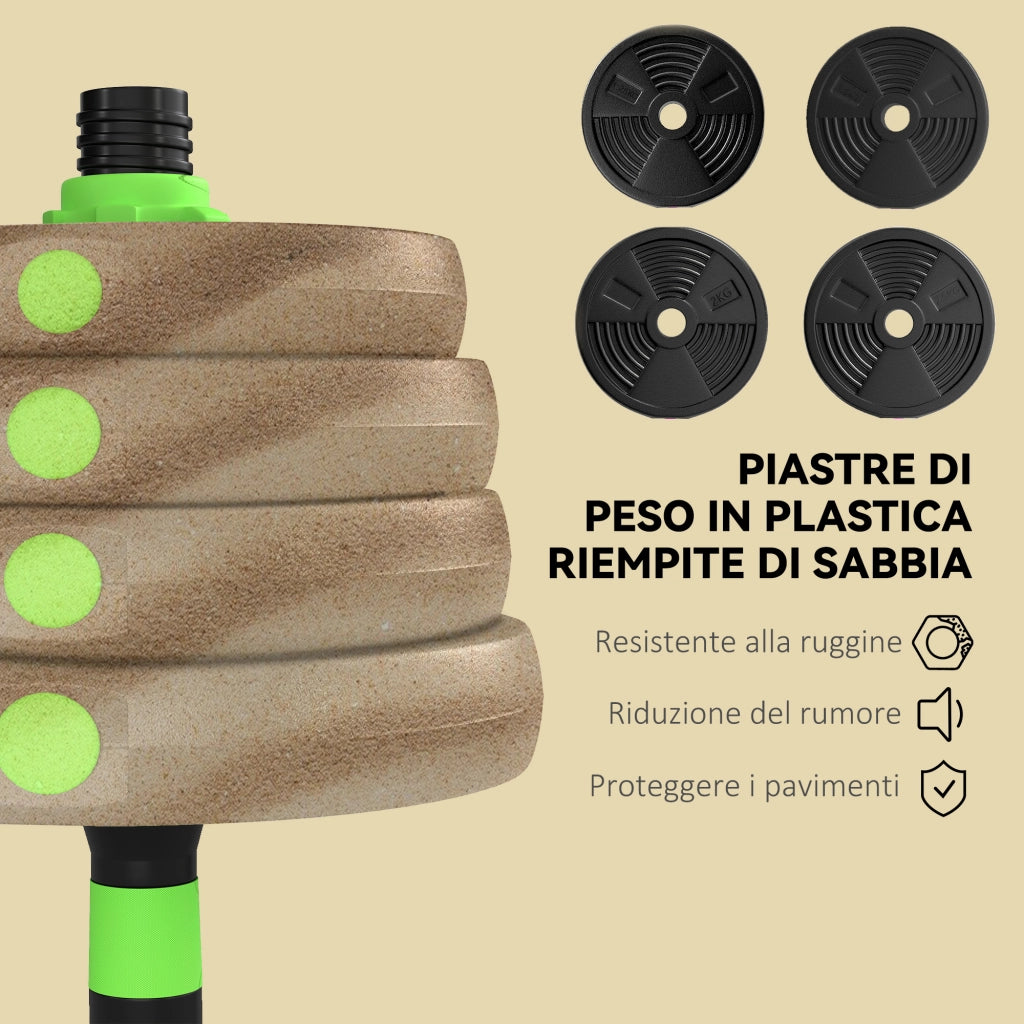 Set Bilanciere Pesi 3 in 1 con 16 Dischi Impugnatura Antiscivolo Verde
