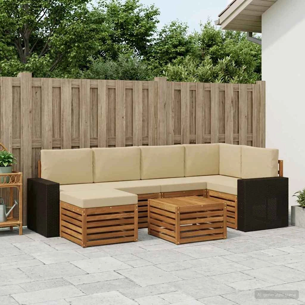 Set di divani da esterno 7 pz Naturale e Beige Poliestere 3384604