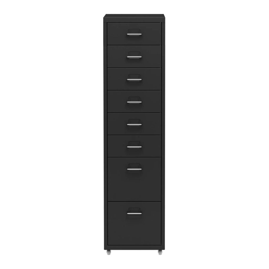Mobiletto per ufficio mobile contenitore su ruote con 8 cassetti 109 x 28 x 41 cm nero 03_0009114