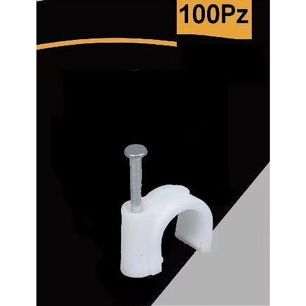Trade Shop - Confezione Da 100pz Fermacavo Ferma Cavi Da ø 7 Mm Colore Bianco Con Chiodo Fm-7 -