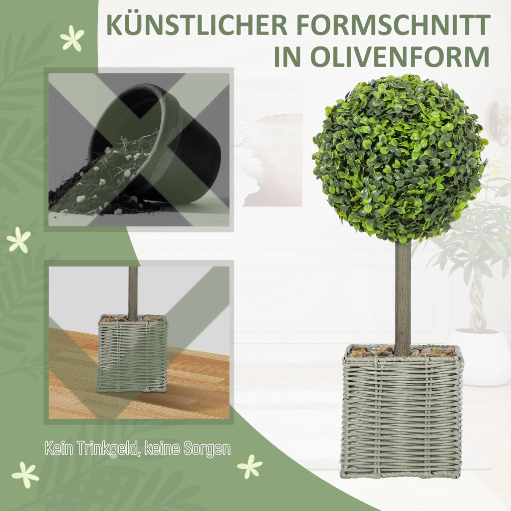 Set 2 piante artificiali UV-resistenti con vaso ¨C Xylo ¨C verde, plastica e cemento per interno/esterno