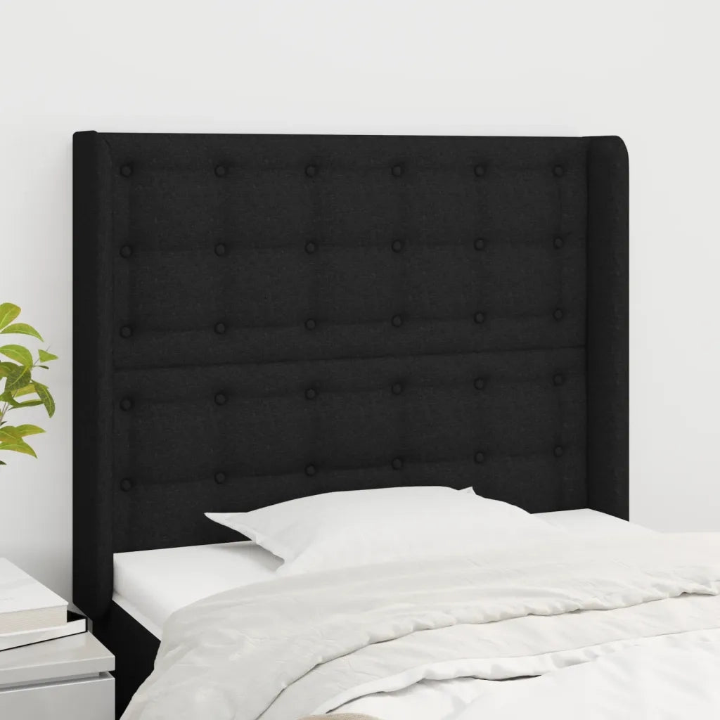 Testiera | Testata ad Orecchio Nera 103x16x118/128 cm in Tessuto