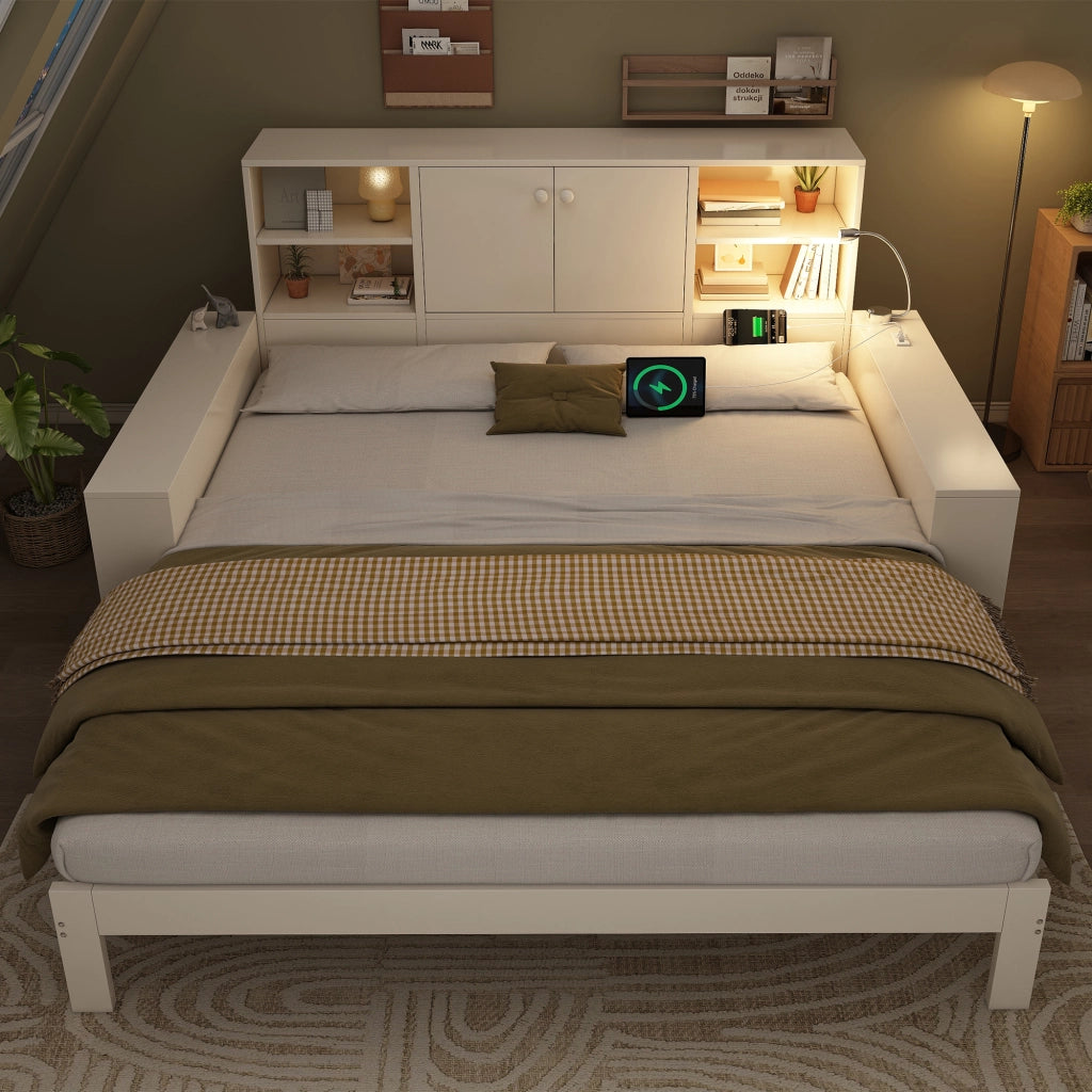 Letto a Divanetto 90 x 200 cm; Letto Singolo - Estraibile; USB e Type-C - Bianco