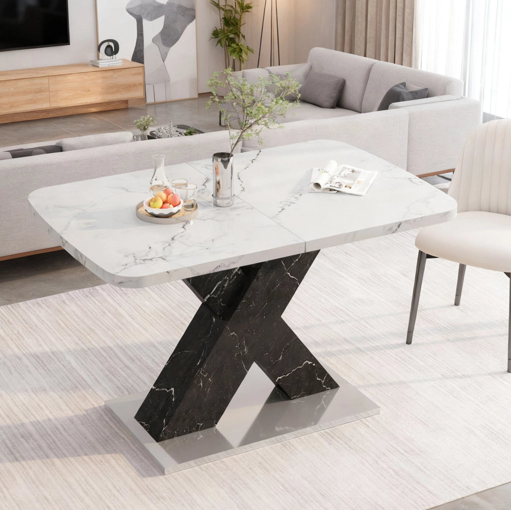 Tavolo da pranzo allungabile 120-160x80 cm bianco e nero