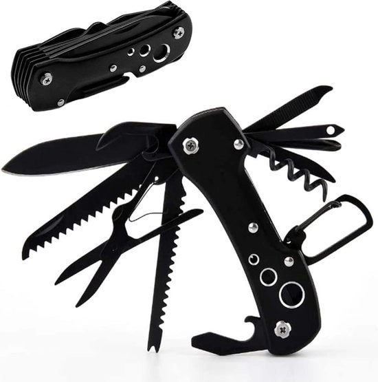 Zakmes da 15 in 1 – Multitool per uso quotidiano e attività all'aperto come survival, pesca, campeggio – Materiale RVS duraturo – Compatta e facile da trasportare – Nero