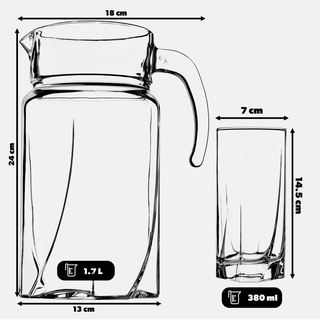 Caraffa in vetro KADAX da 1,7 l + 6 bicchieri da 380 ml per succhi di frutta