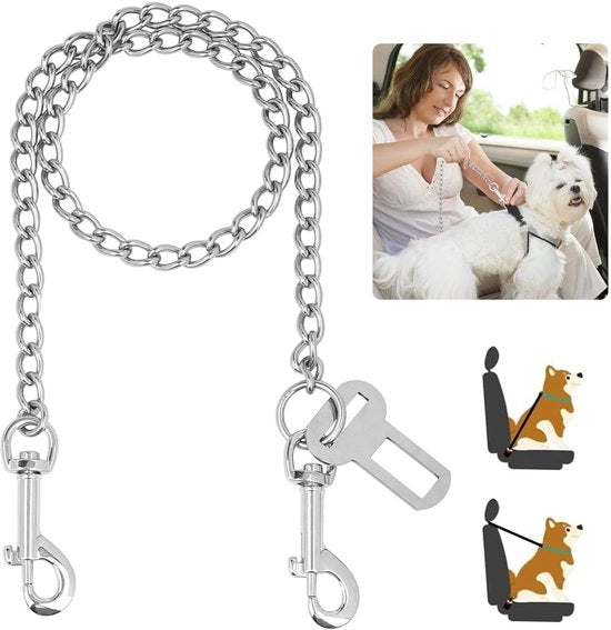 Cinturone per Cani in Acciaio Inossidabile - 85 cm - Adatto per Cani Piccoli/Grandi - Sicuro per la Masticazione - Cinturone per Auto