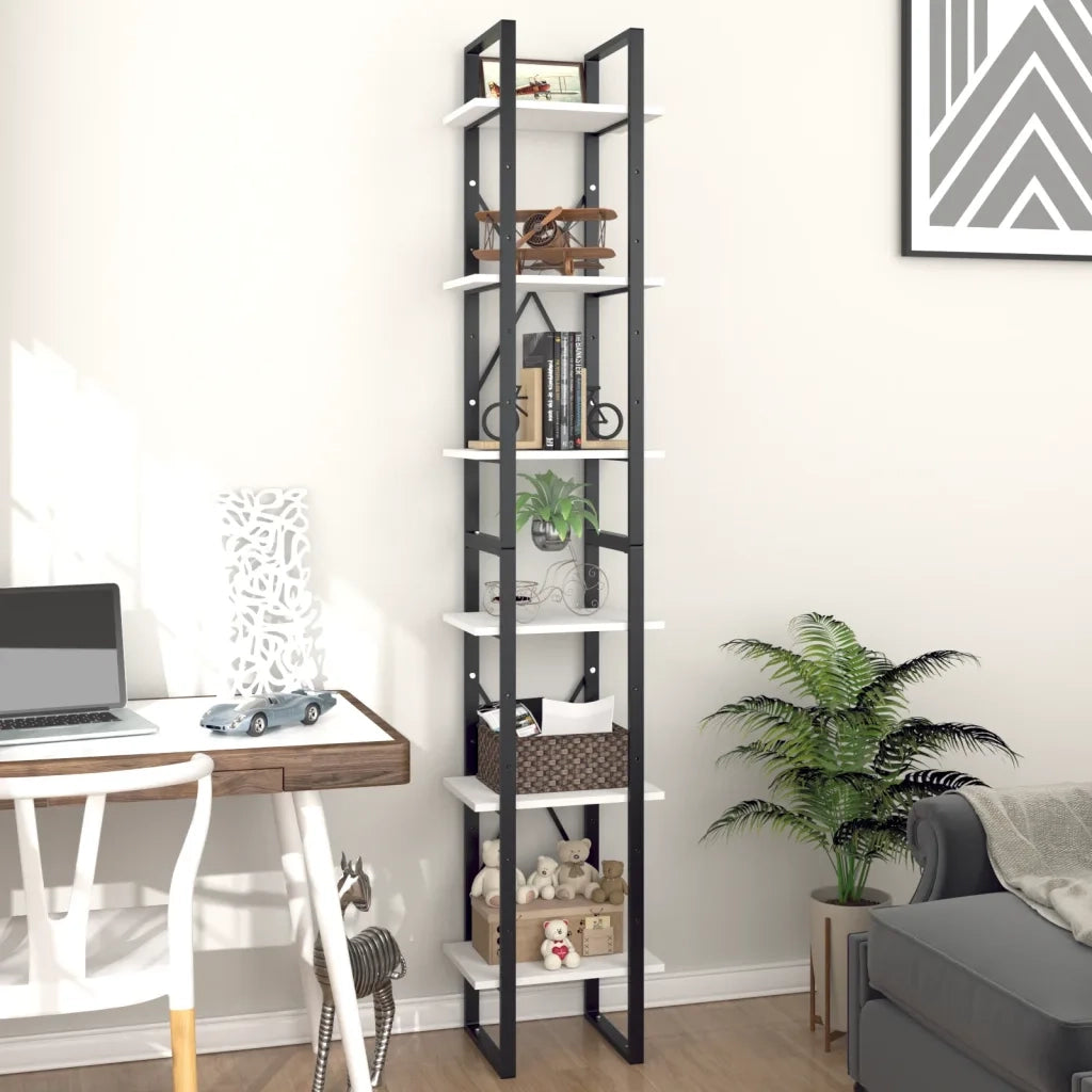 Libreria a 6 Ripiani-Scaffale per Libri-Mobile di Stoccaggio Bianca 40x30x210 cm in Legno Multistrato