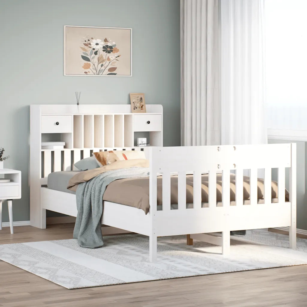 Letto senza Materasso Bianco 135x190 cm Legno Massello di Pino 3323276