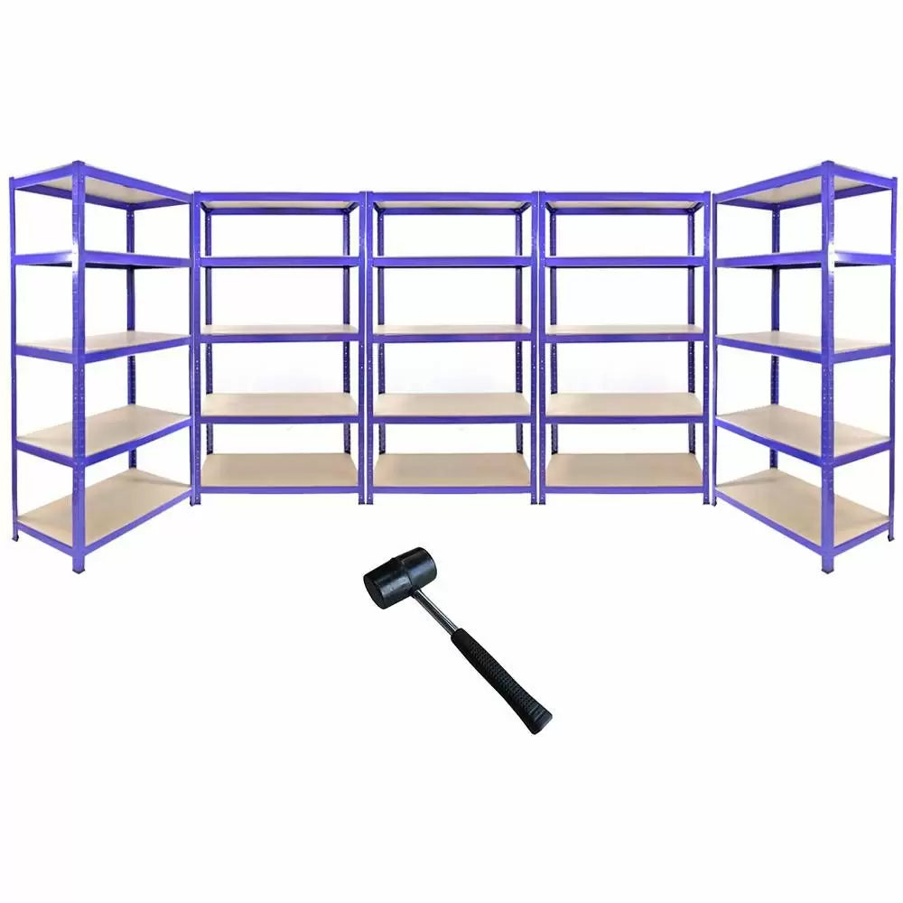 Set 5 Scaffali 5 Ripiani ad Incastro 90x45x180 Piani in MDF Struttura in Acciaio Blu