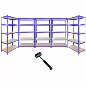 Set 5 Scaffali 5 Ripiani ad Incastro 90x45x180 Piani in MDF Struttura in Acciaio Blu