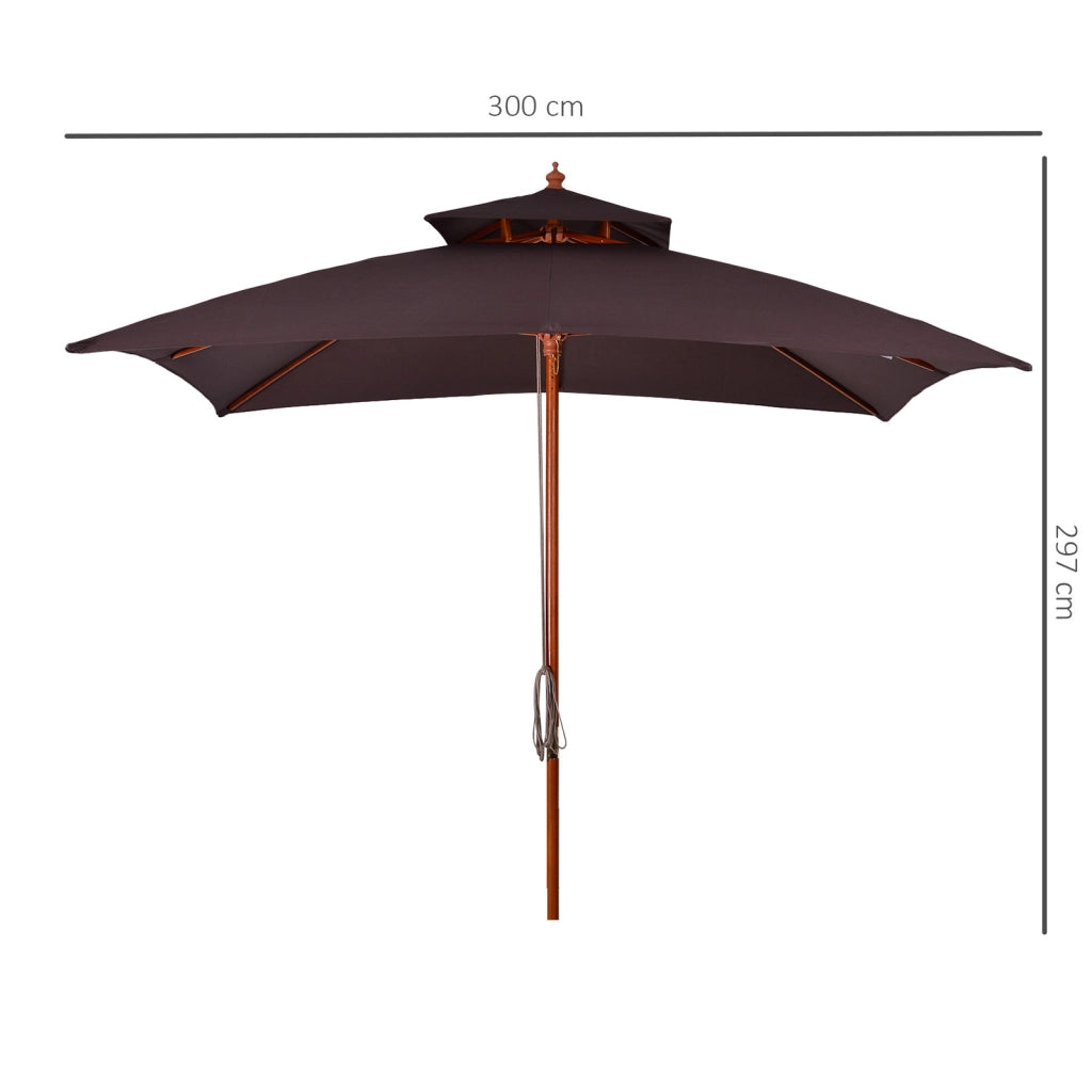 Easycomfort Ombrellone 3x3 m da Giardino e Terrazza con 8 Stecche e Copertura Parasole a 2 Livelli, Marrone