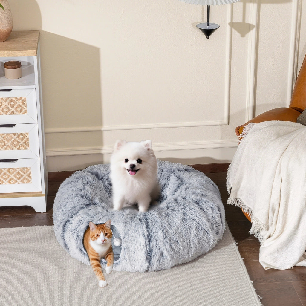 Letto per Gatti a Forma di Ciambella con Cuscino Lavabile ¨C zephmum ¨C Grigio Chiaro 90x80x27 cm