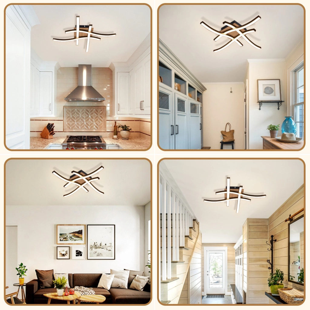 ZMH Lampada da soffitto plafoniera LED legno nero design onda bianco caldo moderna per soggiorno