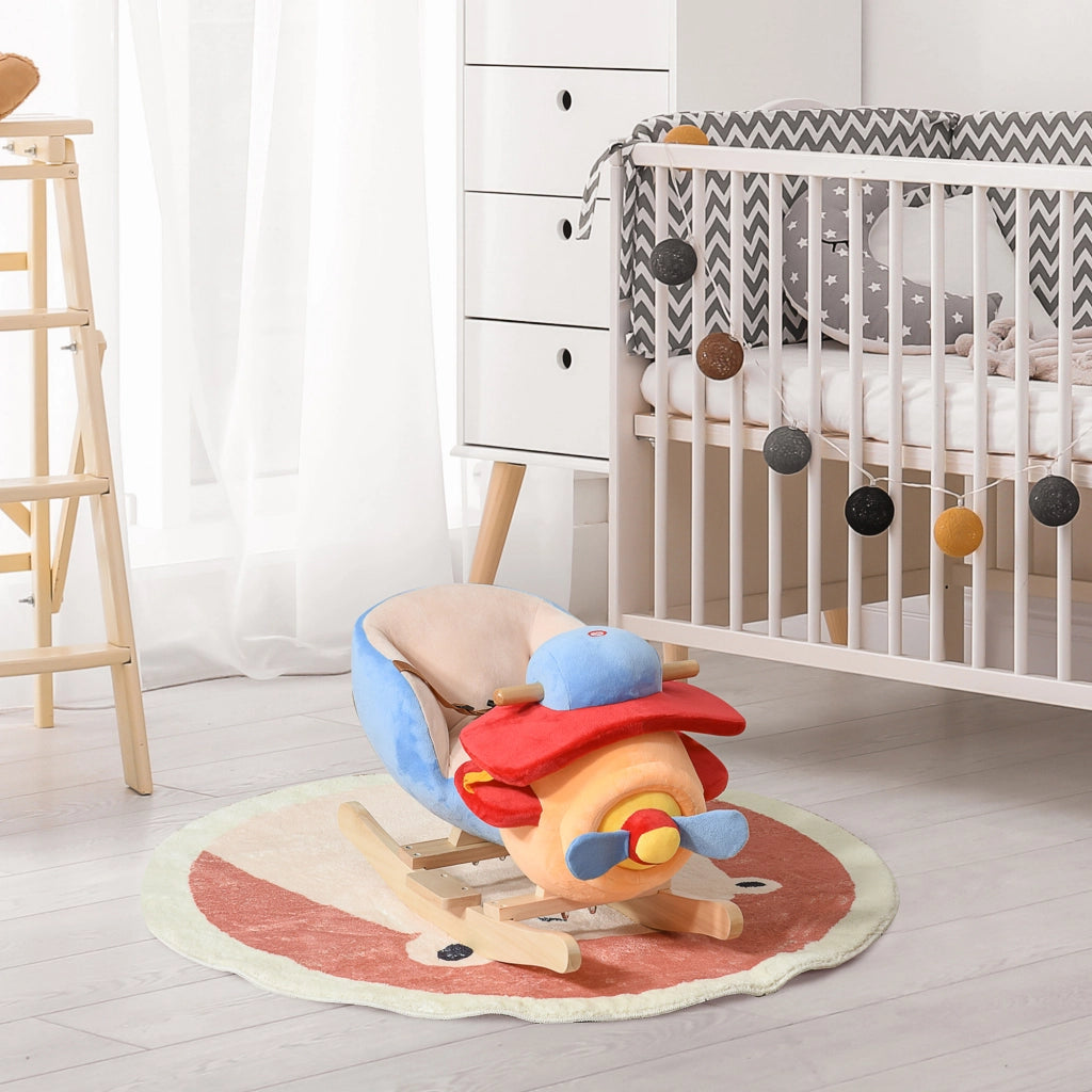 Cavallo a Dondolo in Legno a Forma di Aeroplano per Bambini ¨C Zephmum ¨C Naturale 60x33x45cm