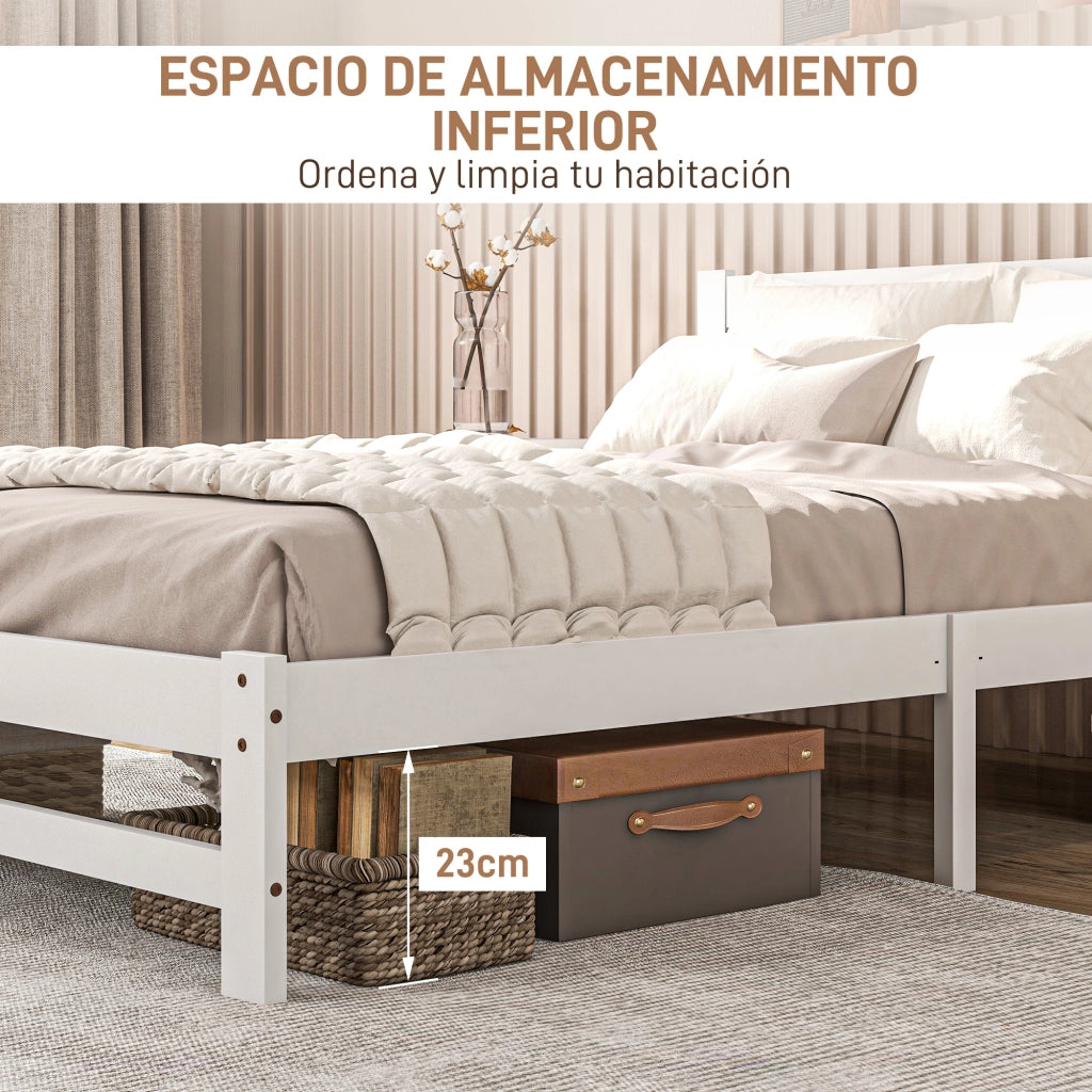 Letto Matrimoniale in Legno Massello con Contenitore ¨C Zephmum ¨C Bianco 195x141 cm