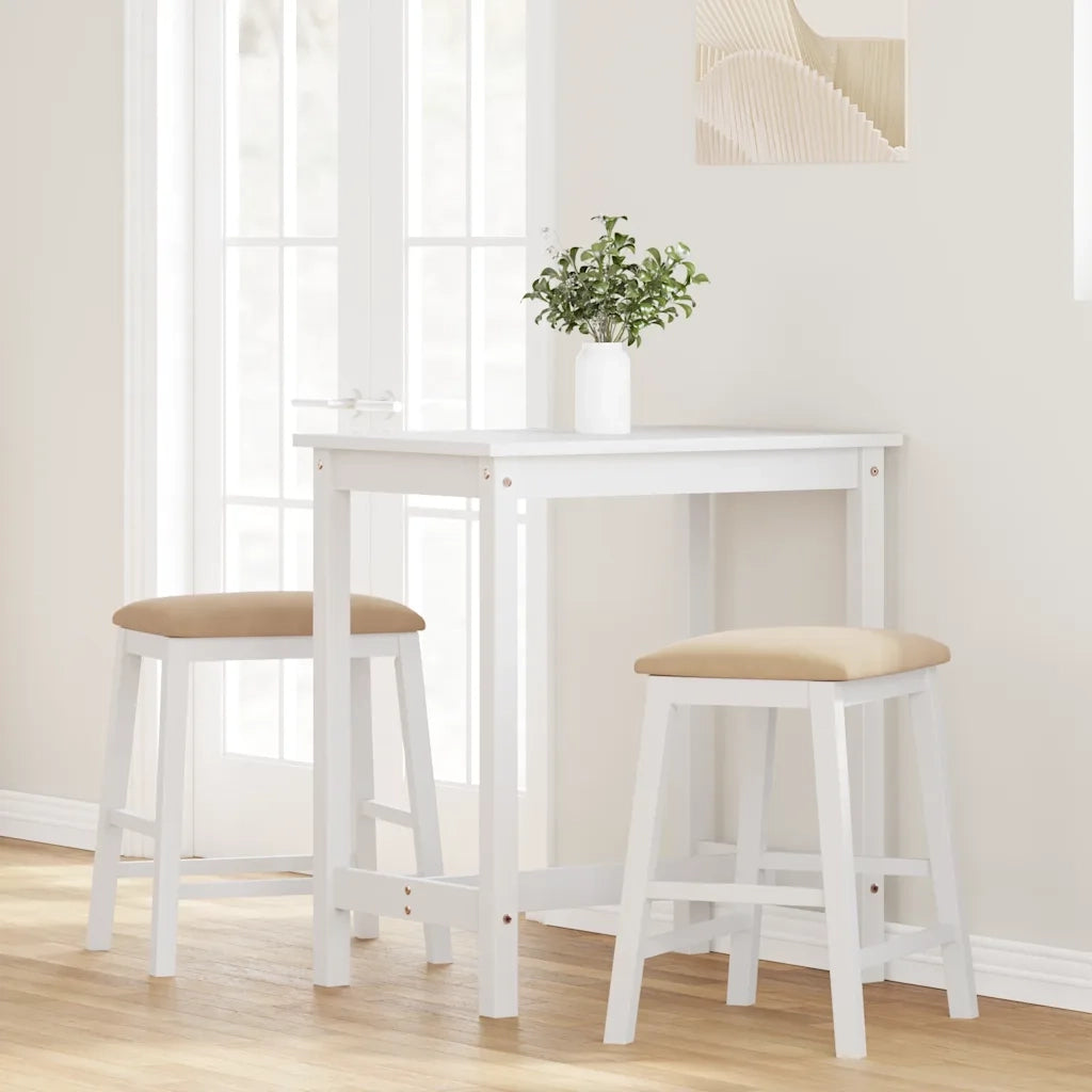 Sedie da Bar con Cuscini 2 pz Bianco Legno Massello di Hevea 4102583