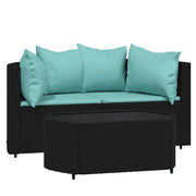 Set Divani da Giardino 3 pz | Set Salotto da Giardino con Cuscini Nero in Polyrattan