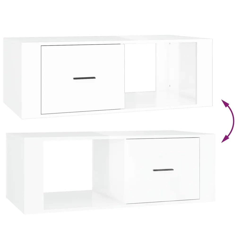Tavolino Salotto Bianco Lucido 100x50,5x35 cm Legno Multistrato