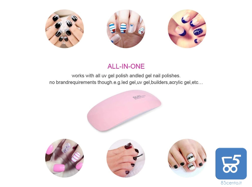Lampada per Unghie per Smalto Gel SUN Mini 6W UV LED Professionale USB Nail art durata 50000h Memoria e Funzione tim Portatile