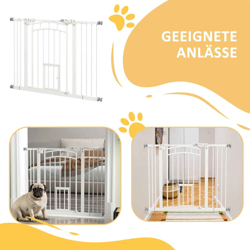 Barriera estensibile a forbice con chiusura automatica e sportellino per gatti per scale e porte in acciaio bianco