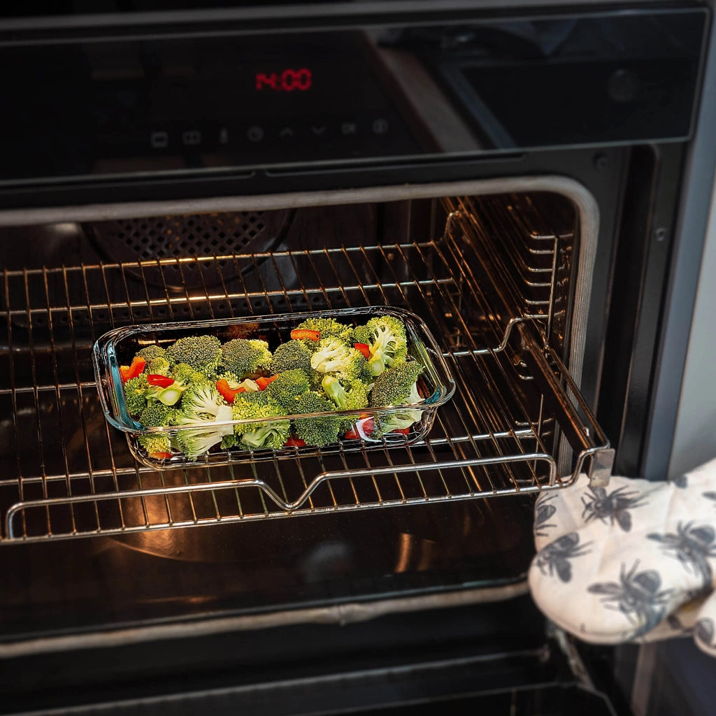 Teglia da forno rettangolare in vetro KADAX con coperchio, 2x3 litri, 39x23 cm