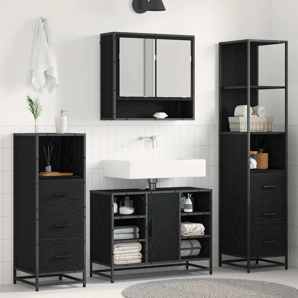 Set di mobili per il bagno 4 pcs Rovere Nero Legno multistrato 3402338
