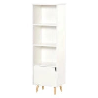 Scaffale Libreria con 3 Ripiani e 1 Armadietto in Legno, 40x30x129.5cm - Bianco