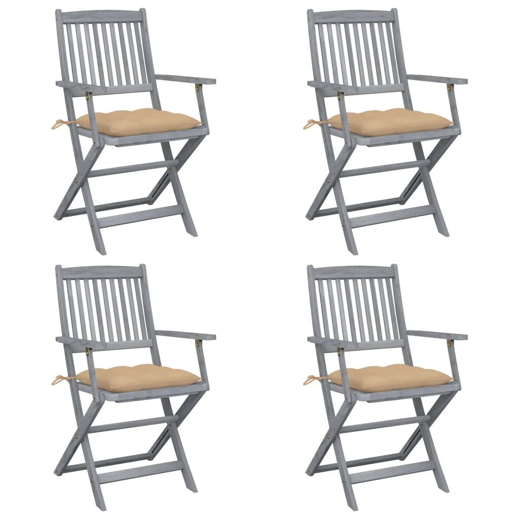 Sedie da Giardino Pieghevoli 4pz con Cuscini in Massello Acacia cod mxl 47755